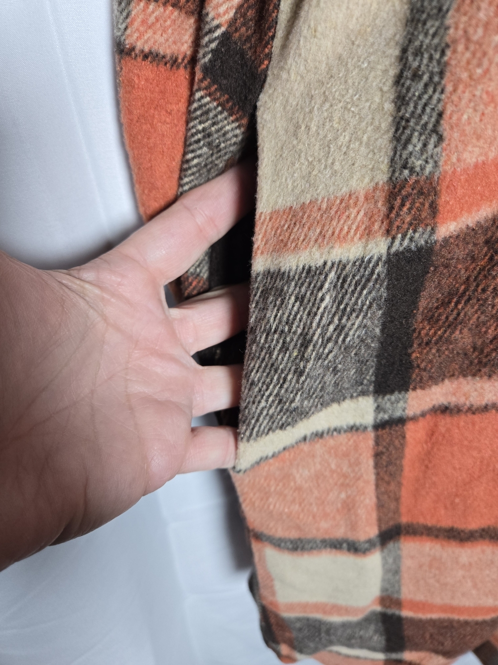 Oversized Plaid Utility Shacket Jacket in Orange and Cream - Picture 4 of 7